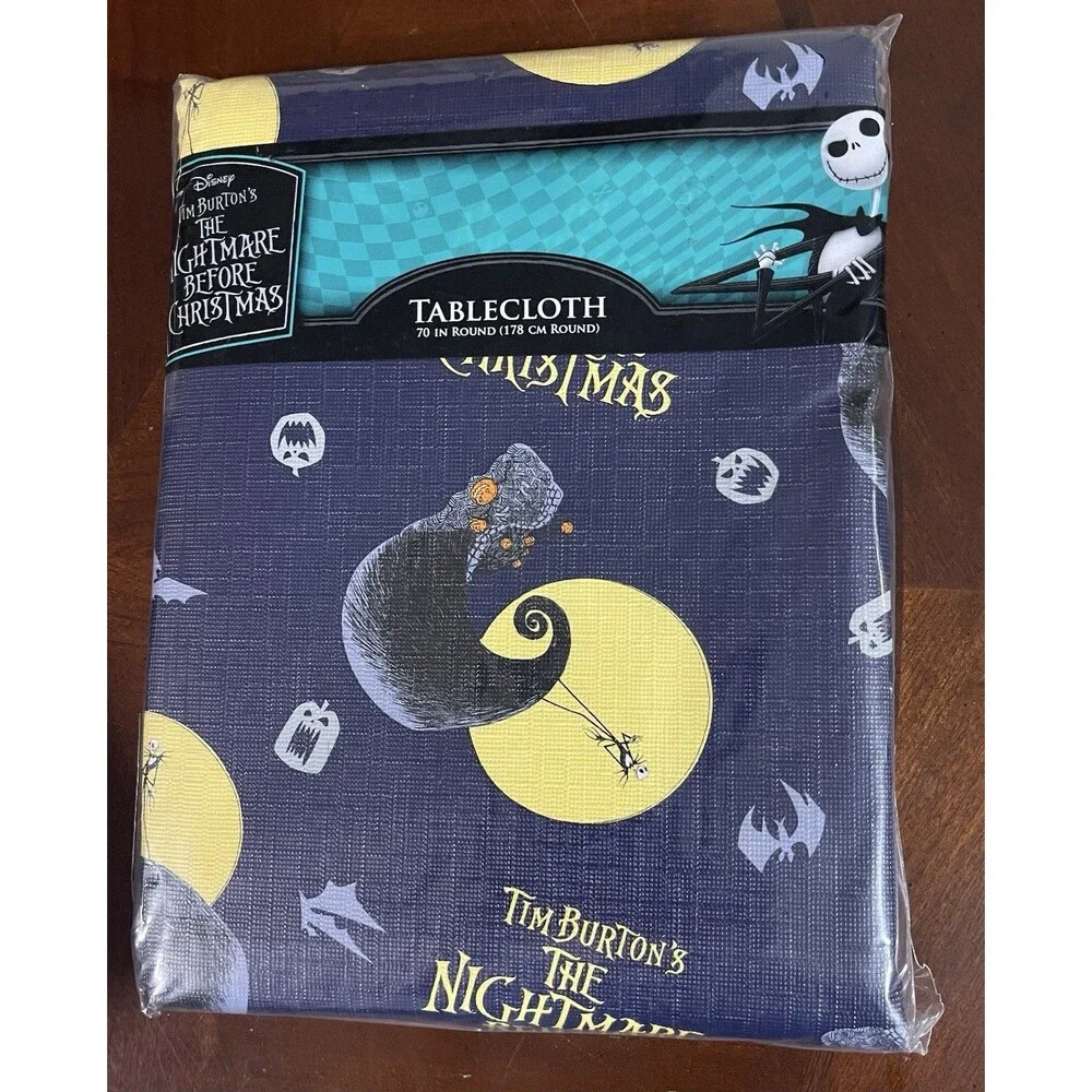 2 Disney Nightmare Before Christmas Set Tablecloths 70” Round 60”X120” Rectangle